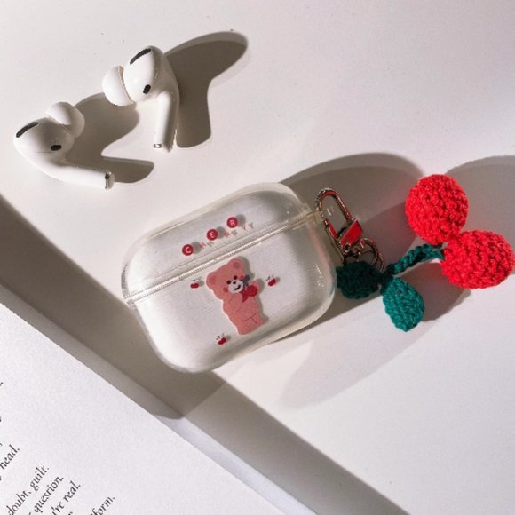 AIRPODS CASE Cute Bear Cherry Case with Cherry Pendant for AirPods Pro 1 2 3 - Picture 2 of 4